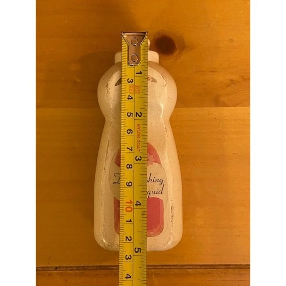 Vintage Wooden Play Food Dish Soap Bottle Pink Floral Label Kitchen Toy 5 Inch